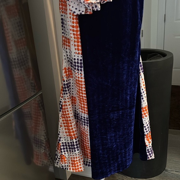 Vintage blue velvet pattern Maxi party dress Sz XL - Picture 5 of 15